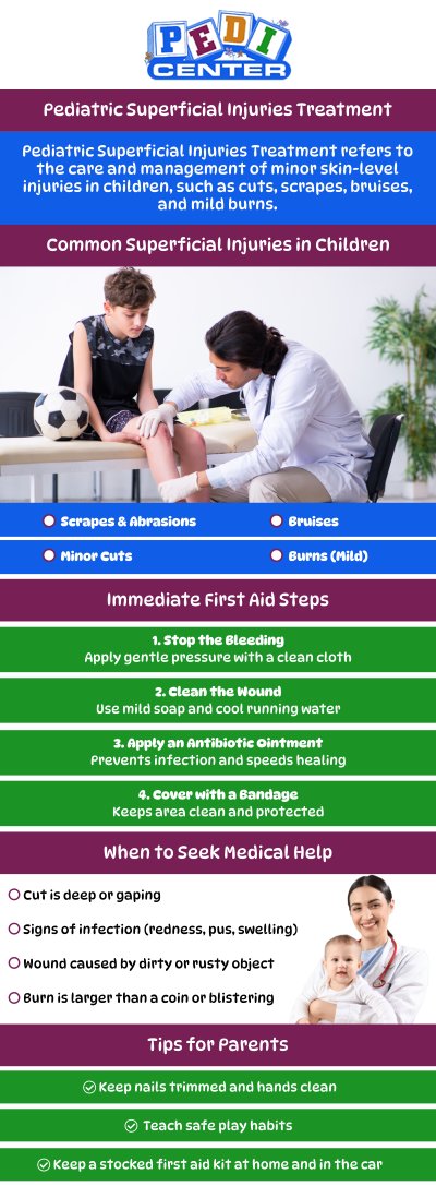 Common questions asked by patients: What is considered a superficial injury in children? How should I treat a superficial injury on my child? When should I seek medical attention for a superficial injury in my child? How do I clean a superficial injury on my child’s skin? For more information, contact us or schedule an appointment online. We are conveniently located at Niles Street, and Wible Road in Bakersfield, CA. We serve patients from Bakersfield CA, Maltha CA, Kayandee CA, Rosedale CA, Oildale CA, Lamont CA, and surrounding areas.
