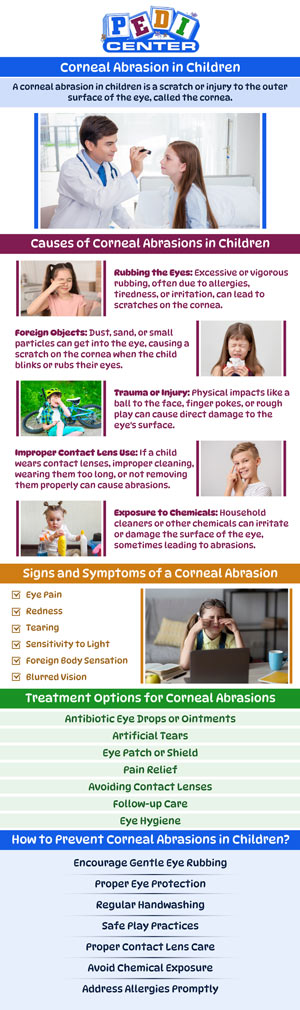 Common questions asked by patients: What is a corneal abrasion in children? How can I tell if my child has a corneal abrasion? What causes corneal abrasions in kids? What are the symptoms of a corneal abrasion in children? For more information, contact us or schedule an appointment online. We are conveniently located at Niles Street, and Wible Road in Bakersfield, CA. We serve patients from Bakersfield CA, Maltha CA, Kayandee CA, Rosedale CA, Oildale CA, Lamont CA, and surrounding areas.