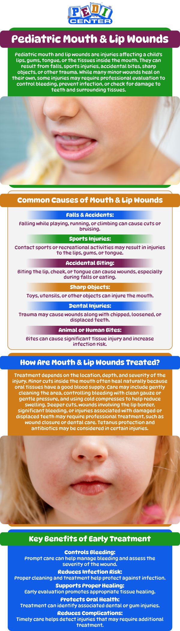 At Pedi Center Urgent Care on Niles Street in Bakersfield, CA, we understand that mouth and lip injuries in children require prompt, gentle care. Our experienced team is skilled in treating a wide range of pediatric wounds, from minor cuts and scrapes to more severe injuries. We provide immediate attention to ensure your child’s comfort and quick recovery, all in a child-friendly environment. For more information, contact us or schedule an appointment online. We are conveniently located at 6055 Niles Street, Bakersfield, CA 93306-4696. At Pedi Center Urgent Care on Niles Street in Bakersfield, CA, we understand that mouth and lip injuries in children require prompt, gentle care. Our experienced team is skilled in treating a wide range of pediatric wounds, from minor cuts and scrapes to more severe injuries. We provide immediate attention to ensure your child’s comfort and quick recovery, all in a child-friendly environment. For more information, contact us or schedule an appointment online. We are conveniently located at 6055 Niles Street, Bakersfield, CA 93306-4696.